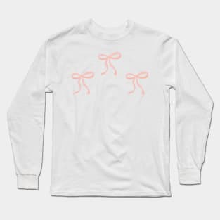Cute Coquette pale pink ribbon bows repeating pattern seamless girly aesthetic this is me if you even care Long Sleeve T-Shirt